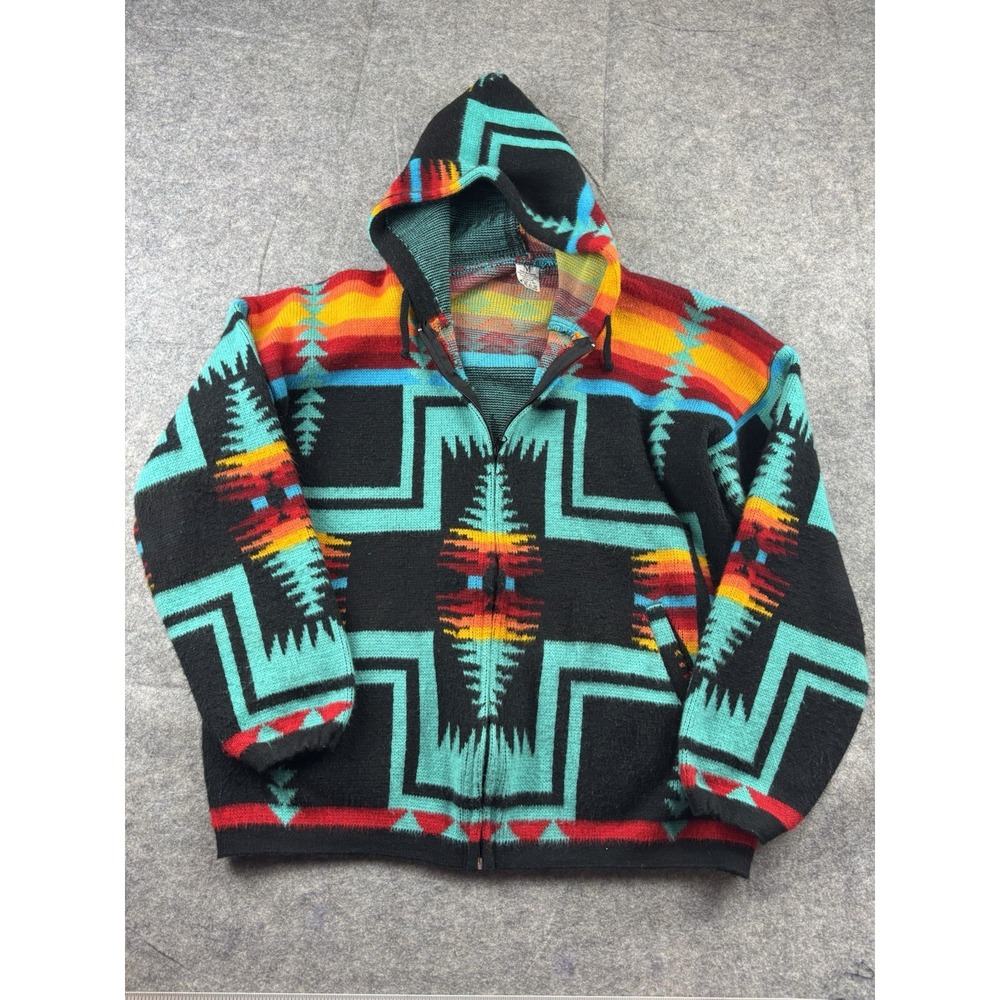 Native Southwestern Aztec Men's Size M Colorful Made In Ecuador Zip Up Jacket